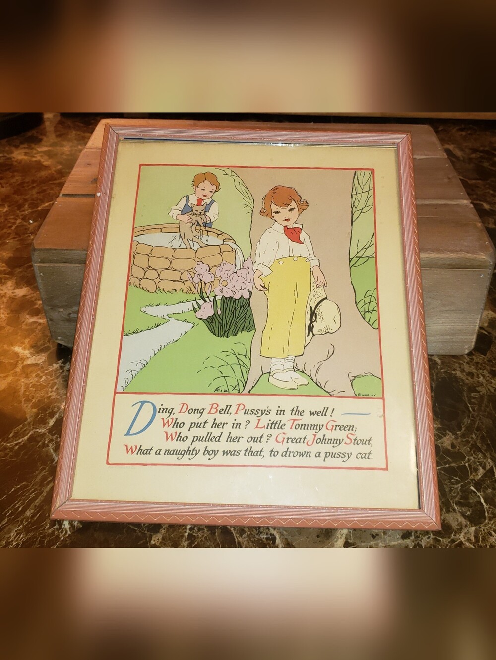Vintage Early 20th Century Framed Nursery Rhyme Print
